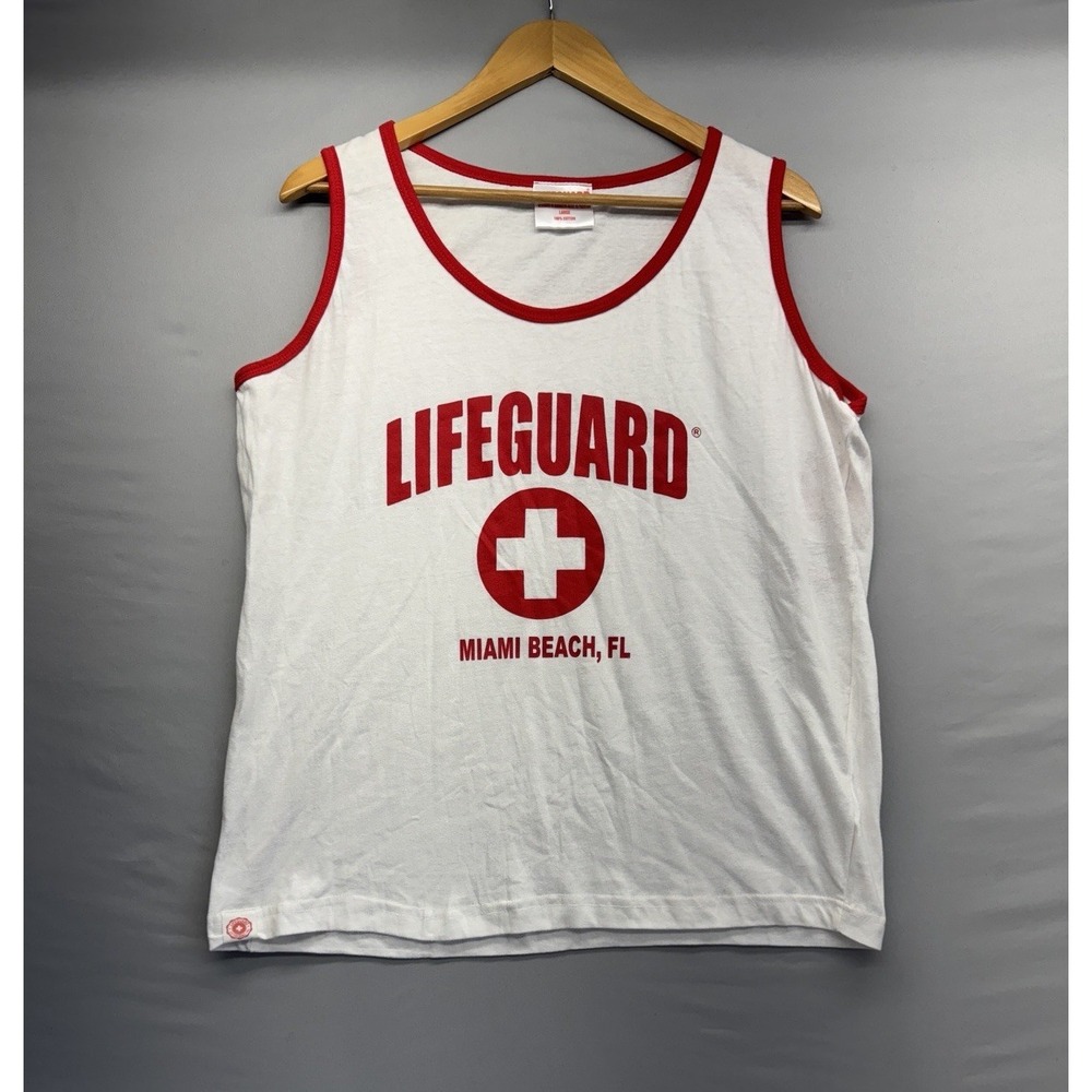 Men's Officially Licensed Lifeguard Tank Top Miami Beach, FL White/Red Size L